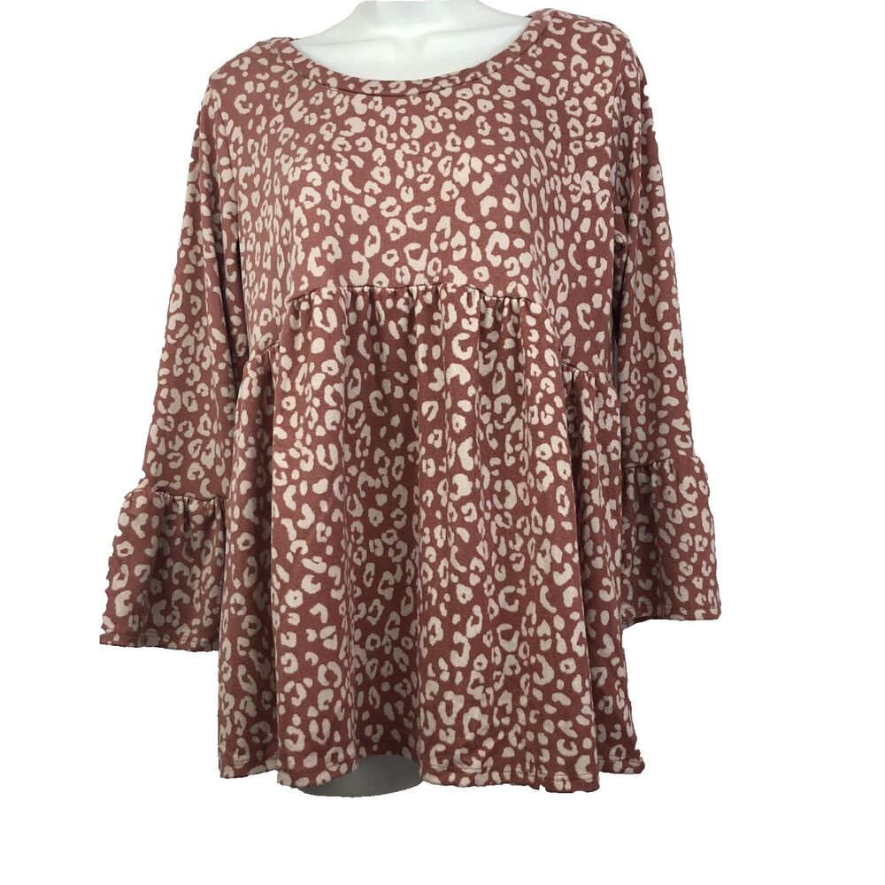 Haptics By Holly Harper Small So Soft Leopard Ruffles Sleeve Top Tunic
